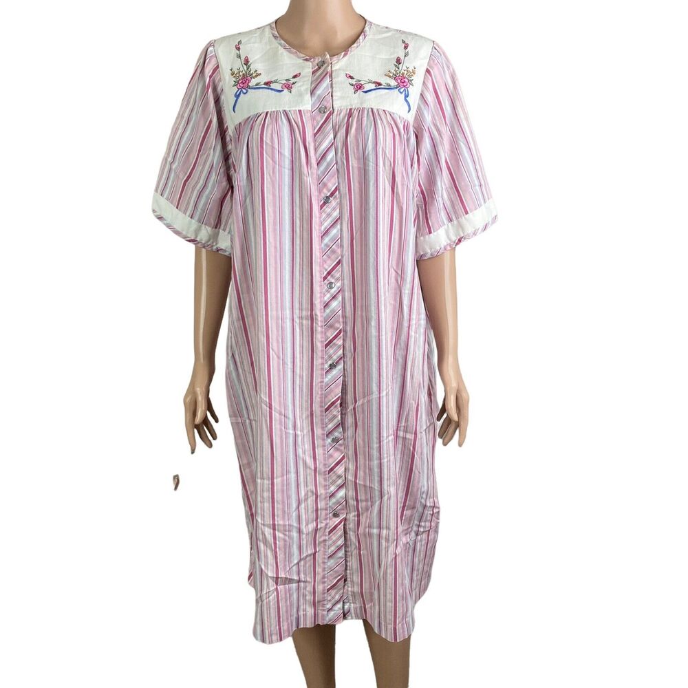 Vintage Coffee Time Robe Womens Medium Floral Multicolored Pearl Snap Buttons
